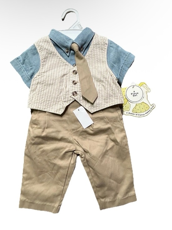 Other - NWT Baby Boy Four Piece Clothing Set Polo Khakis Vest Tie Size 3-6 Months